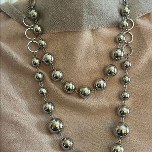 Double Strand Silver Tone Beaded Necklace